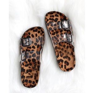 Leopard Print clear Birkenstock style Sandals 6.5